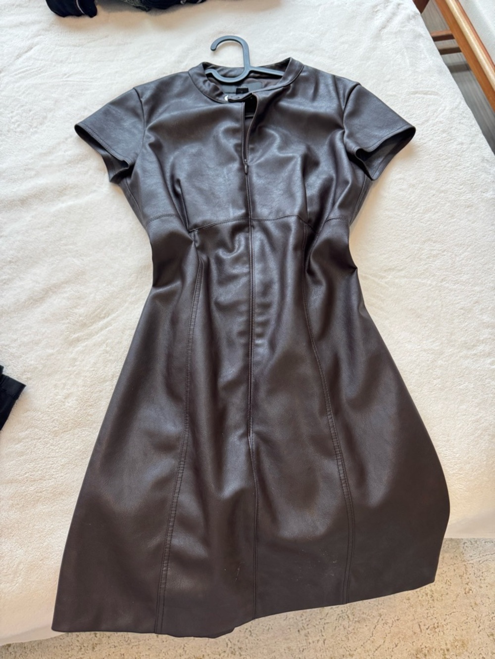 Zara Dark Brown Faux Leather Mini Dress